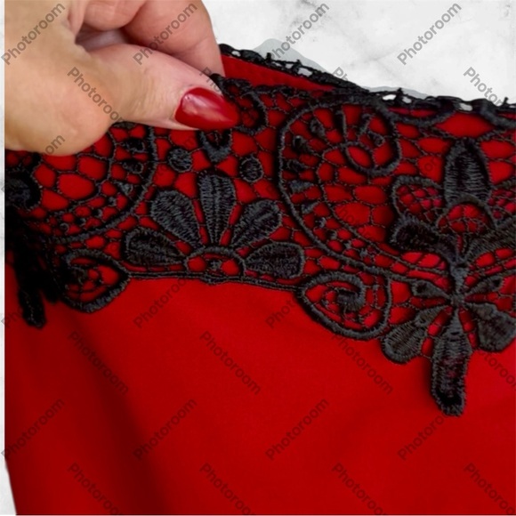 Elegant Red Lace Trim Skirt - Picture 3 of 9